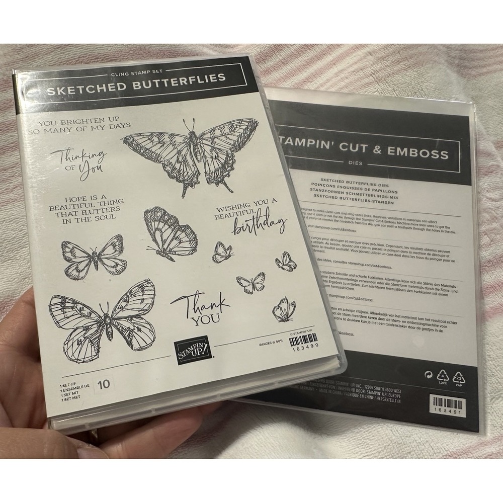 Stampin Up SKETCHED BUTTERFLIES Stamps 163490 and Dies 163491 Bundle NEW